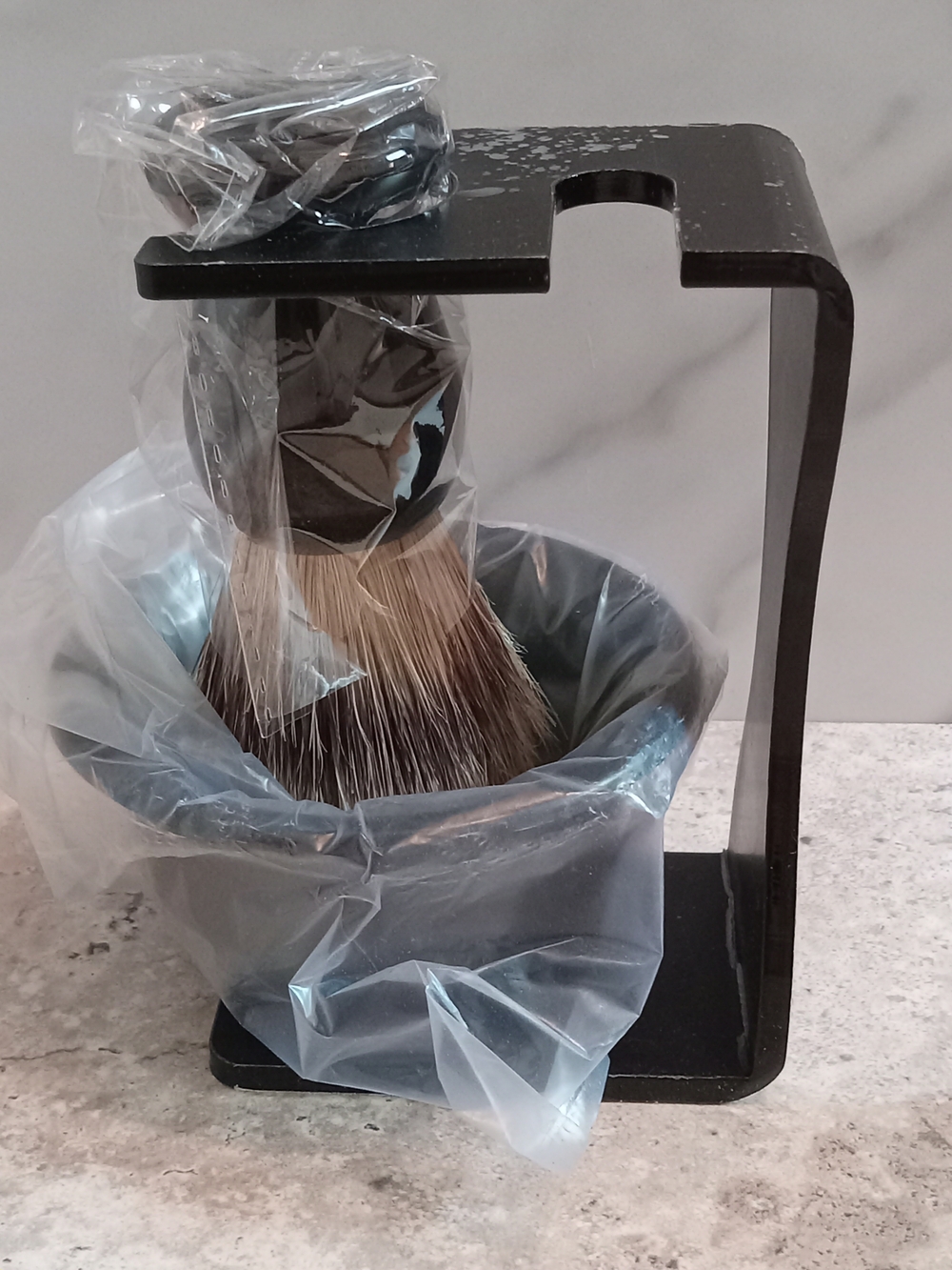 Men's Black Shaving Brush Set with Stand and Bowl